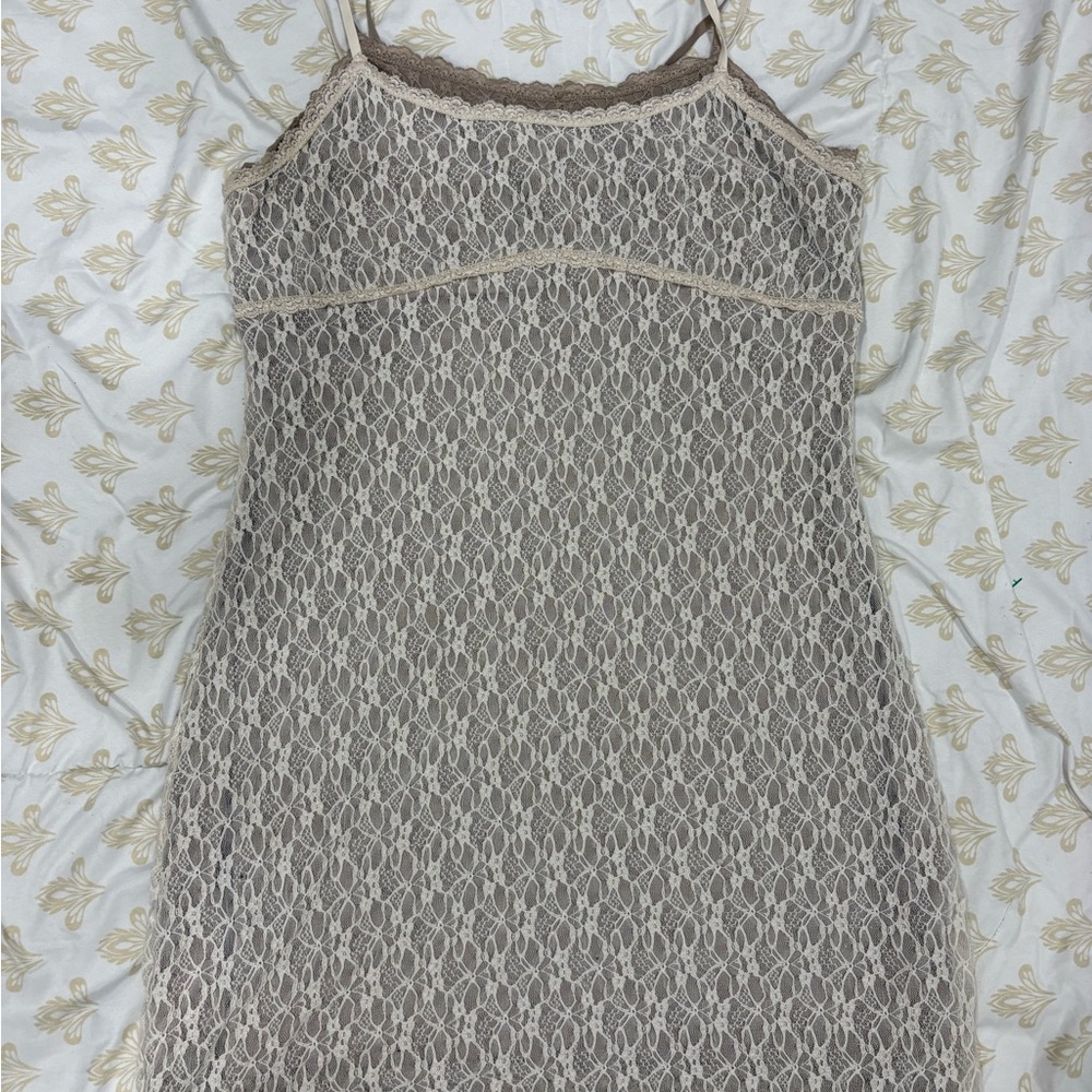 wild fable Lace Slip Dress — Taupe and Cream